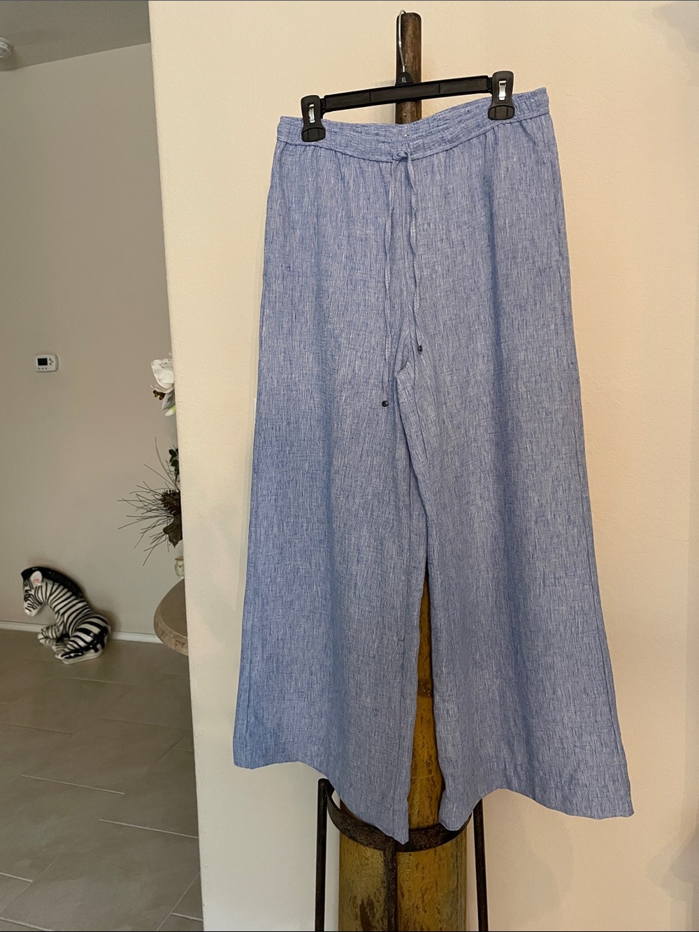 MAX STUDIO LONDON Ladies Blue linen Chambray wide legs pants /Elastic waist SZ L